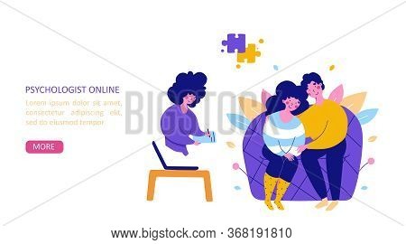 Modern Family Psychotherapy, Flat Vector Landing Page Template