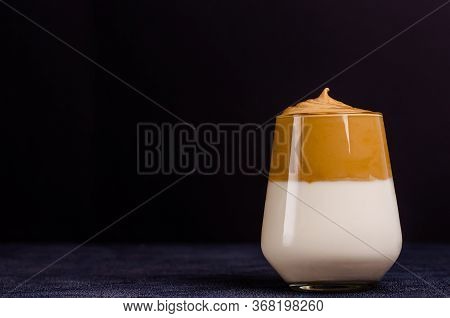 Dalgon Coffee In A Glass Loom Made Of Instant Coffee, Sugar, Hot Water And Milk, A New Trendy Cold D