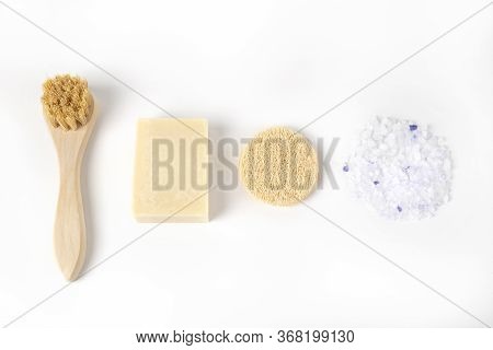 Face Cleansing Tools. Wood Natural Brush, Handmade Soap Bar, Facial Organic Sponge And Large Crystal