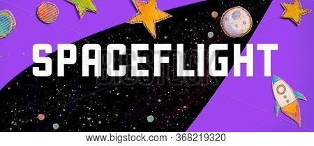 Spaceflight Theme With Space Background With A Rocket, Moon, Stars And Planets