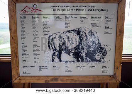 Bear Butte Sp, Sd, Usa - May 29, 2019: Bison, Commissary For The Plains Indians Signage Post