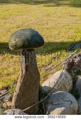 Gimcheon, South Korea; May 24, 2020: Two Large Stones Joined Together To Make Mushroom Looking Struc