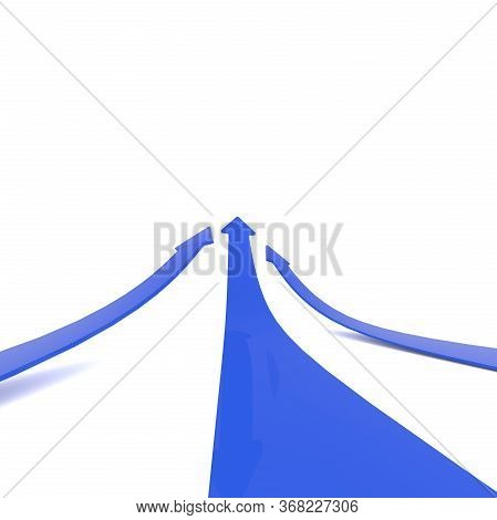 Three Blue Upswing Arrows On A White Background, Conceptual 3d Render Image