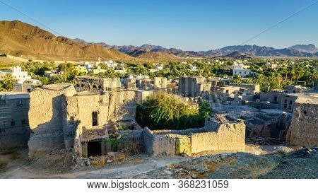 Bahla village in Oman with Hajar mountains in the backdrop