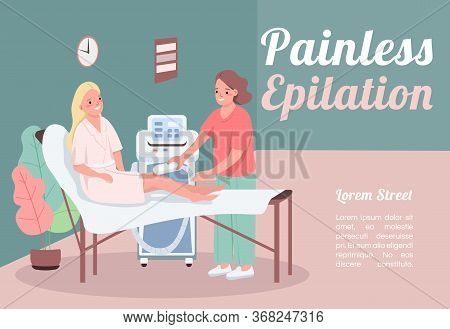 Painless Epilation Banner Flat Vector Template. Brochure, Poster Concept Design With Cartoon Charact