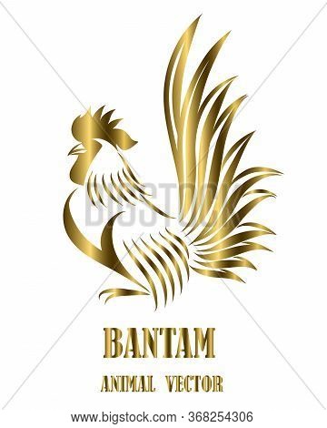 Vector Line Art Illustration Logo Of A Bantam. It Is Standing. It Is Gold And White.