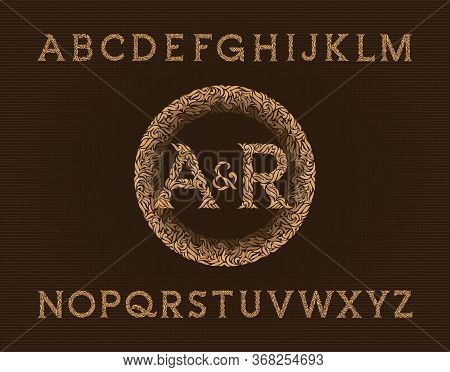 Vintage Ornamental Floral Monograms. Luxury Decorative Alphabet Font In Golden Color. Stock Vector W