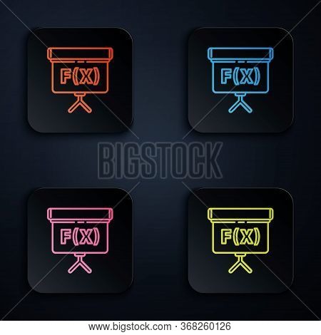 Color Neon Line Geometric Figure Cube Icon Isolated On Black Background. Abstract Shape. Geometric O