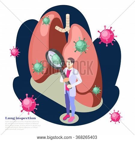 Lung Inspection Concept With Virus Treatment Symbols Isometric Vector Illustration