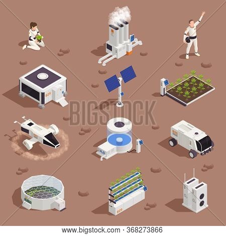 Space Colonization Terraforming Isometric Set With Isolated Extraterrestrial Structures Power Plants