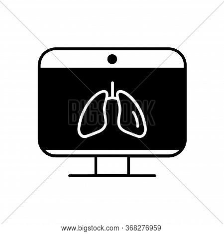 Black Flat Icon Online About Doctor, Lungs On The Monitor Laptop Respiratory Disease Consultant Medi