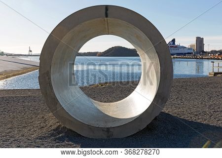 Looking Throgh Big Concrete Pipe Construction At Oslo Beach
