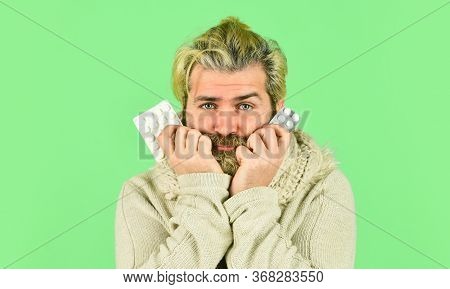 Healthcare And Health Aid. Vitamin In Tablets. Coronavirus From China. Mature Man Taking Pills. Heal
