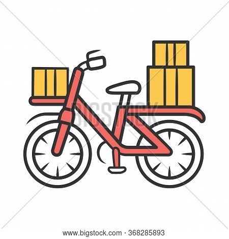 Bicycle Delivery Color Icon. Bike With Parcel Packages. Bicycle Messenger, Cycle Courier. Express Bi