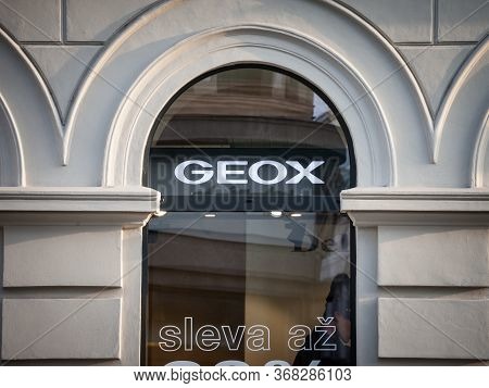 Prague, Czechia - October 31, 2019: Geox Logo In Front Of Their Local Store In Prague. Geox Is An It