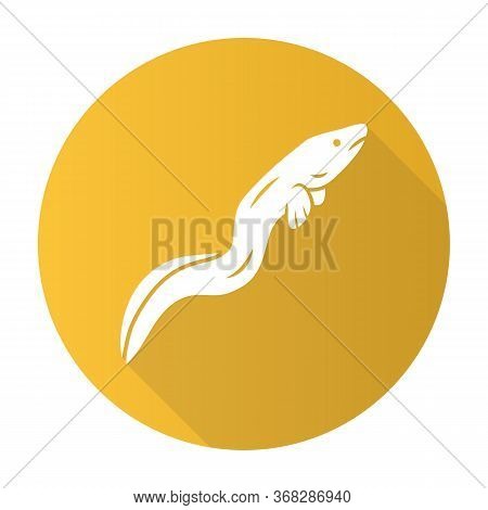 Eel Yellow Flat Design Long Shadow Glyph Icon. Floating Snakelike Fish. Sea Underwater Animal With S