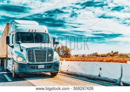 American Truck Cab On The Highway.