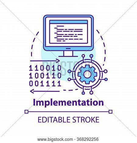 Implementation Concept Icon. Software Coding. Computer Programming And Deployment Idea Thin Line Ill
