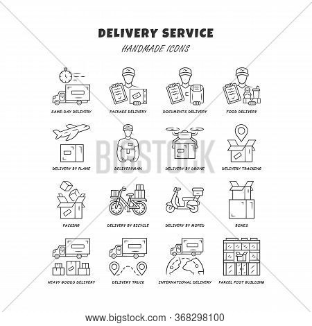 Delivery Linear Icons Set. Thin Line Contour Symbols. Express Goods Shipping. Logistics And Distribu