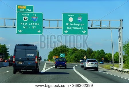 New Castle, Delaware, U.s.a - May 24, 2020 - Traffic On The Road Near Interstate 95, Route 13, Route