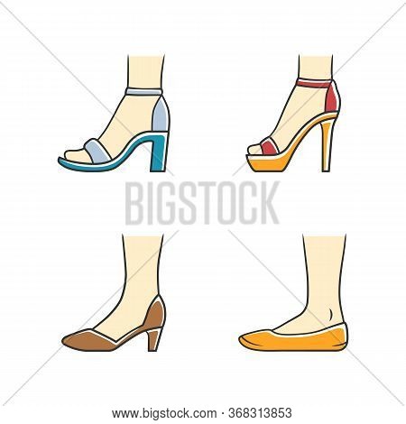 Women Formal Shoes Color Icons Set. Female Elegant High Heels Footwear. Stylish Ladies Classic Pumps