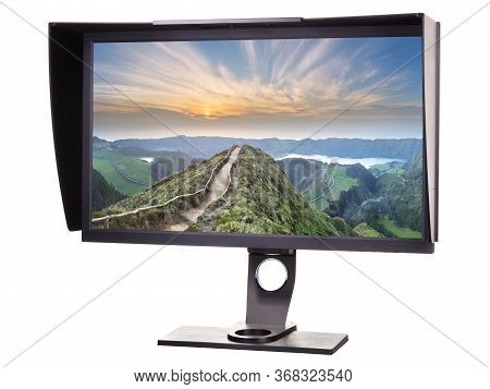 Professional Photographer Monitor With Shading Hood Isolated On White
