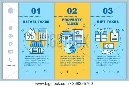 Us Taxes Types Onboarding Mobile Web Pages Vector Template. Gift Tax. Responsive Smartphone Website 