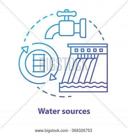 Water Sources Concept Icon. Drinking Water Supplies Idea Thin Line Illustration In Blue. Reasonable 