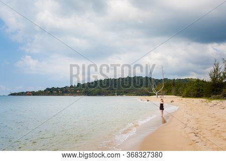 Woman In Black Dress On Cua Can Beach Phu Quoc