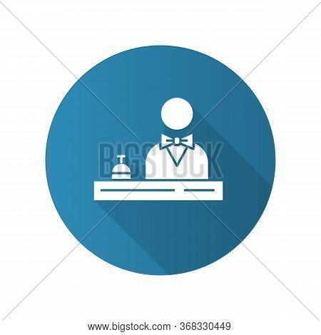 Hotel Reception Blue Flat Design Long Shadow Glyph Icon. Concierge Service. Manager, Butler, Majordo