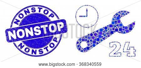 Geometric Nonstop Repair Service Mosaic Pictogram And Nonstop Seal Stamp. Blue Vector Round Textured