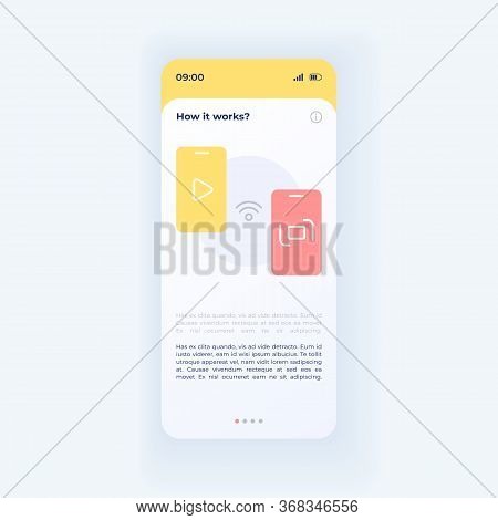 Internet Tutorial Interface Vector Template. Mobile App Page Dark Purple Design Layout. Manual Page 