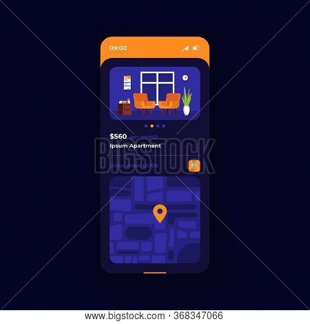 Apartment Search Smartphone Interface Vector Template. Mobile App Page Blue Design Layout. Applicati
