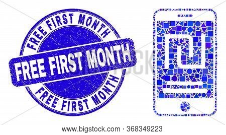 Geometric Mobile Shekel Account Mosaic Pictogram And Free First Month Seal Stamp. Blue Vector Rounde