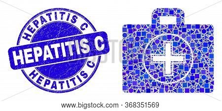 Geometric Medical Case Mosaic Icon And Hepatitis C Seal Stamp. Blue Vector Rounded Distress Seal Sta
