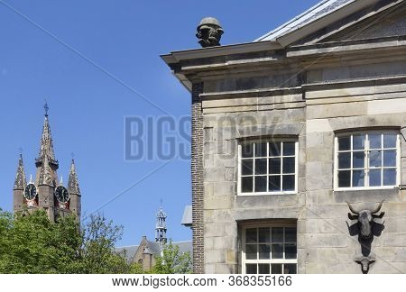 At The Right The 17th Century Koornbeurs (corn Exchange) At Voldersgracht Street In Central Delft, N