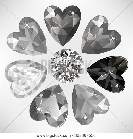 Heart Cut Gemstone Motif Pattern Shape Set On Background Vector Illustration