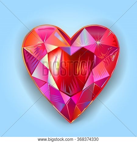 Heart Cut Gemstone Motif Pattern Shape On Blue Background, Vector Illustration