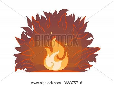 Red Forest Fire On Night Bush Silhouette Backdrop. Illustration Of Summer Wildfire. Campfire Icon. B