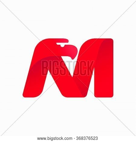 M Letter Logo With Eagle Head Silhouette. Vector Italic Font Perfect For Sport Identity, Luxury Post