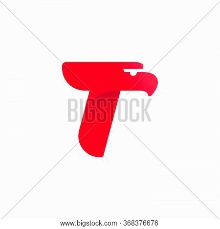 T Letter Logo With Eagle Head Silhouette. Vector Italic Font Perfect For Sport Identity, Luxury Post