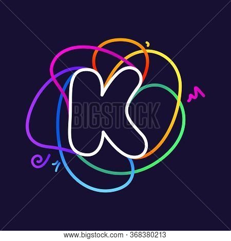 K Letter Neon Line Colorful Logo. Great Vivid Icon For Digital Labels, Science Print, Nightlife Adve