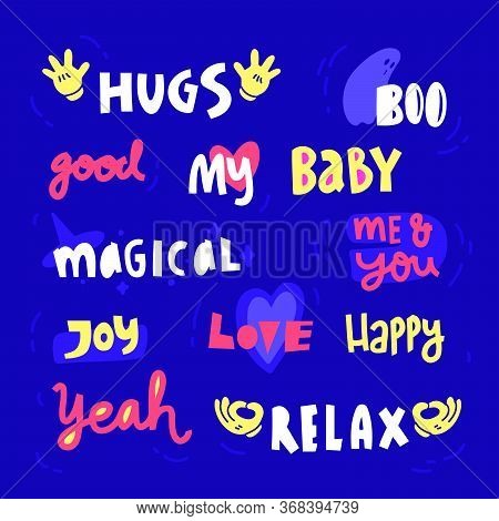 Lettering In Multicolor Set. Cartoon Slang