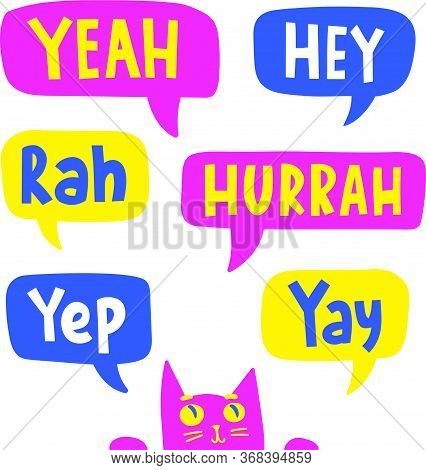Lettering In Multicolor Speech Bubbles Set.