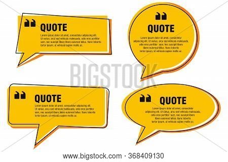 Quote frames templates set. Modern Quote frames. Textbox isolated on yellow background. Vector illustration. Text in brackets.
