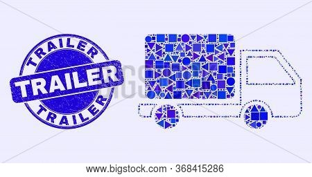 Geometric Lorry Mosaic Pictogram And Trailer Seal Stamp. Blue Vector Round Scratched Stamp With Trai