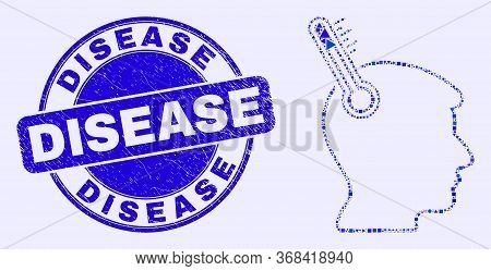 Geometric Head Thermometer Mosaic Pictogram And Disease Watermark. Blue Vector Round Scratched Water