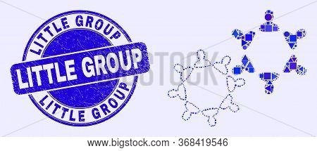 Geometric User Collaboration Mosaic Pictogram And Little Group Seal. Blue Vector Round Grunge Seal W