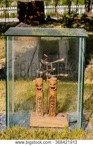 Gimcheon, South Korea; May 24, 2020: For Editorial Use Only. Miniature Wooden Totems, Aka Korean Jan