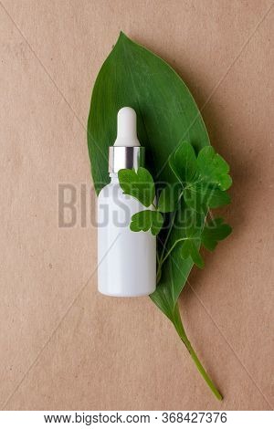 Natural Serums In White Glass Bottle. Concept Of Cosmetic Injection Is Hyaluronic Acid, Botulin, Ser
